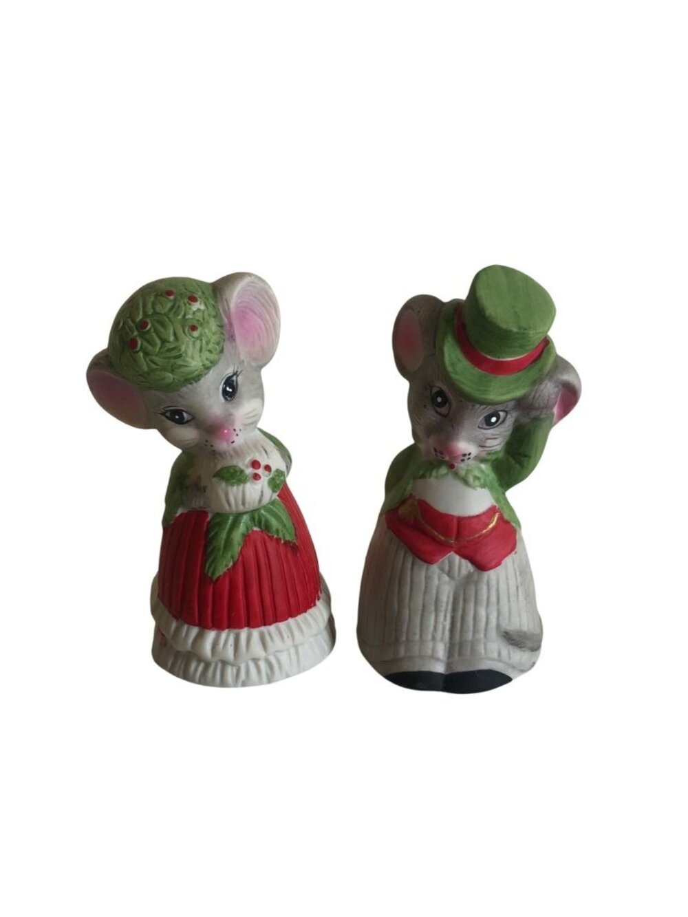 Jasco Hand Painted Mouse Critter Bell Figurines Set of Two Christmas Vintage